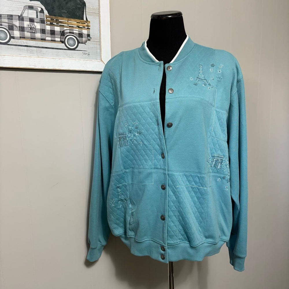 Alfred Dunner Women’s 18 Aqua Button-Up Cardigan Casual  Coastal Grandma